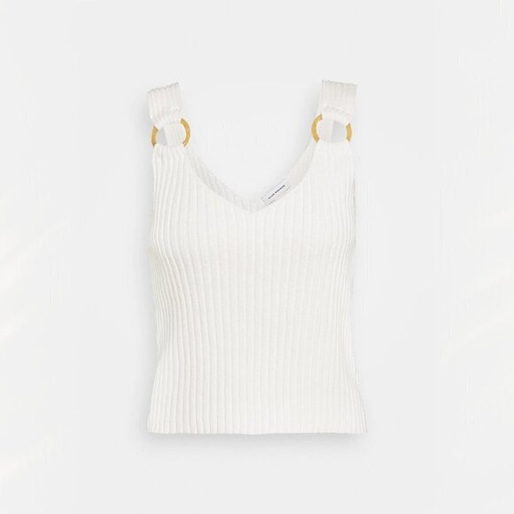 NWT Club Monaco cream ribbed ring accent linen cotton blend tank top - Picture 8 of 10